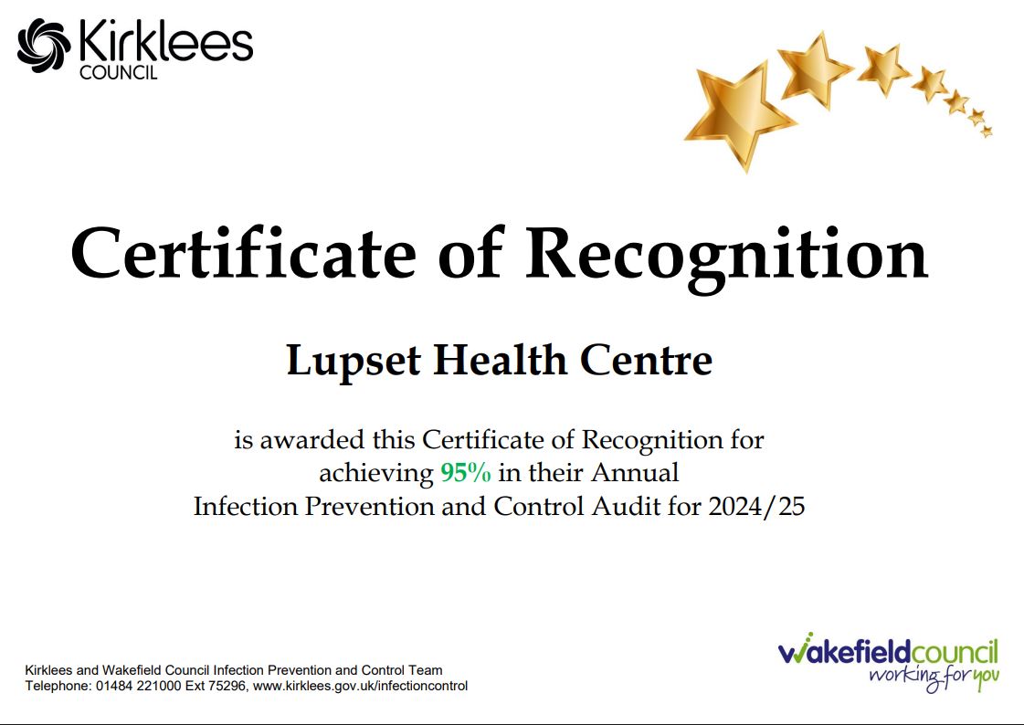 certificate of recognition for infection control audit